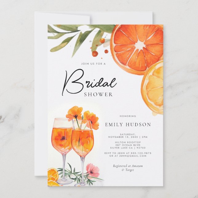 Aperol Spritz Watercolor Bridal Shower Invitation (Front)
