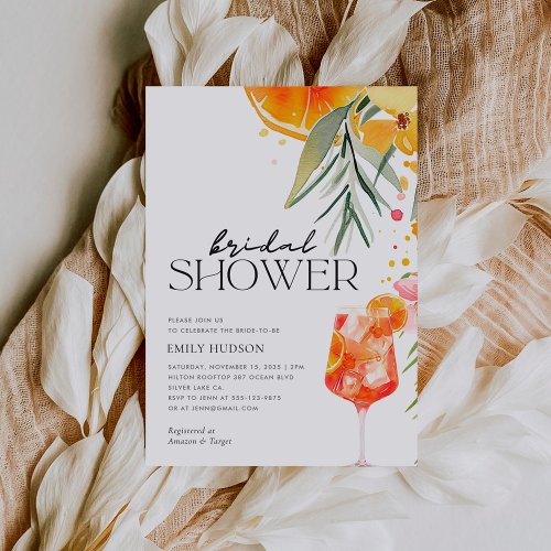 Aperol Spritz Watercolor Bridal Shower Invitation