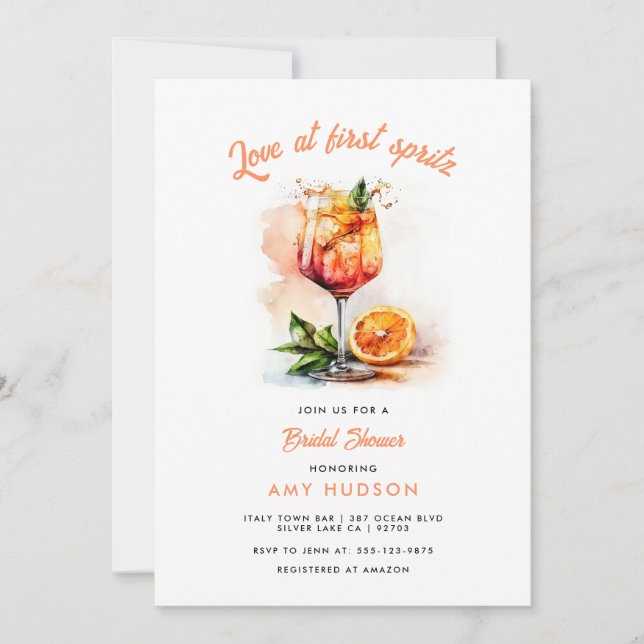Aperol Spritz Watercolor Bridal Shower Invitation (Front)
