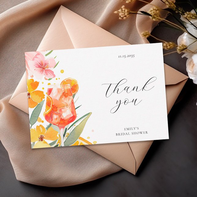 Aperol Spritz Watercolor Bridal Shower Thank You Card (Creator Uploaded)