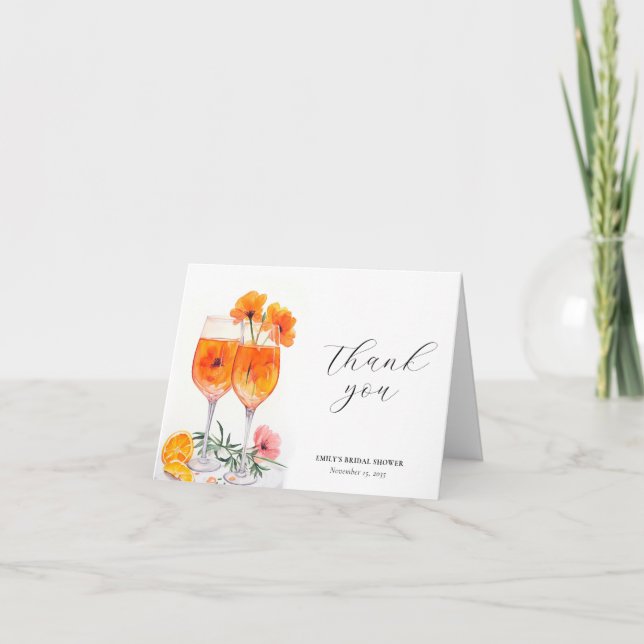 Aperol Spritz Watercolor Bridal Shower Thank You Card (Front)