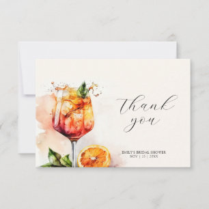 Aperol Spritz Watercolor Bridal Shower Thank You Card