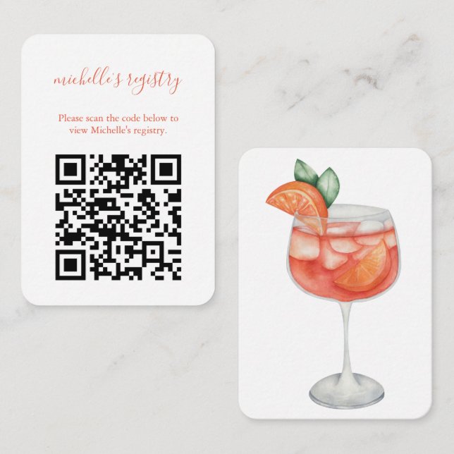 Aperol Spritz Wedding BridalShower Details QR Code Enclosure Card (Front/Back)