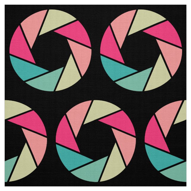 Aperture Pattern - Colors on Black Fabric (Swatch)