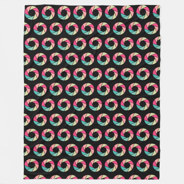 Aperture Pattern - Colors on Black Fleece Blanket (Front)