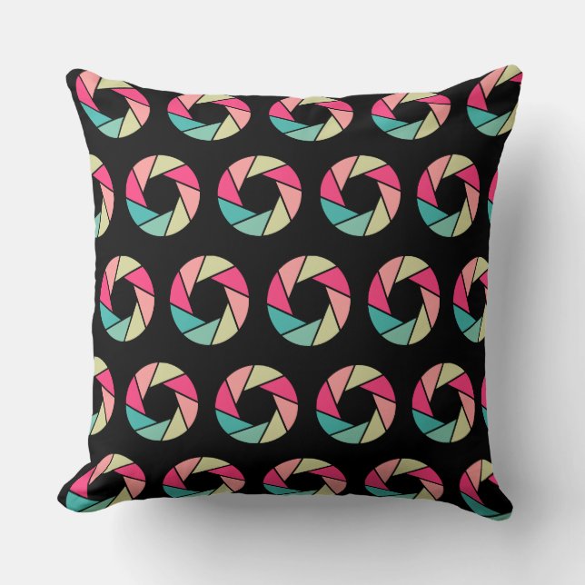Aperture Pattern - Colors on Black Throw Pillow (Front)