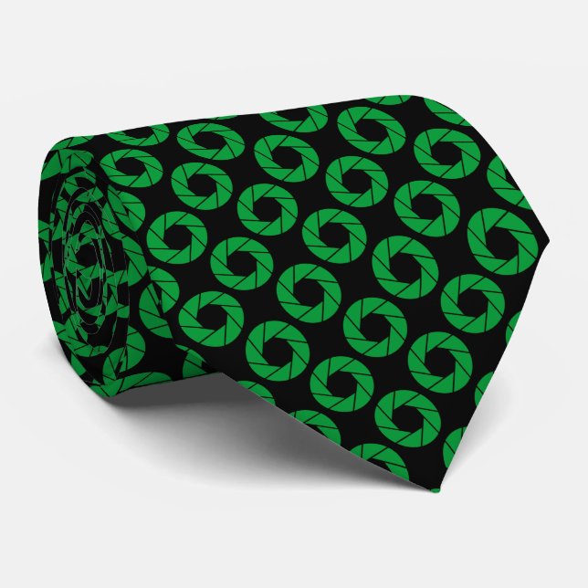 Aperture Pattern - Grass Green on Black Neck Tie (Rolled)