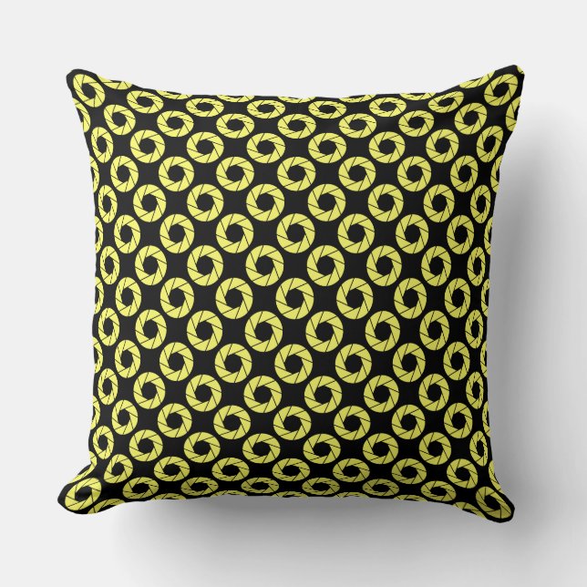 Aperture Pattern - Light Yellow on Black Throw Pillow (Front)