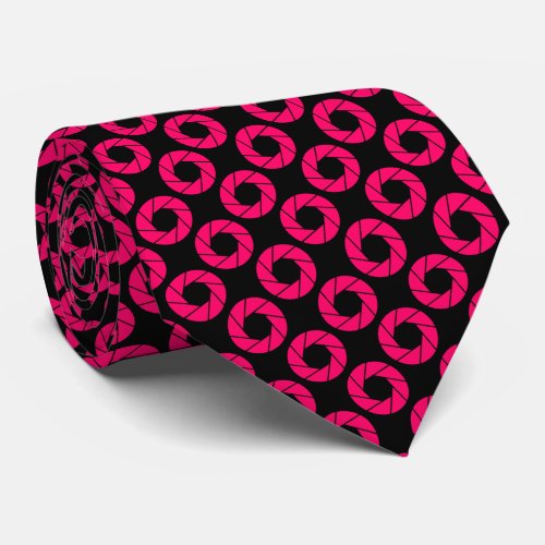 Aperture Pattern _ Neon Red on Black Neck Tie