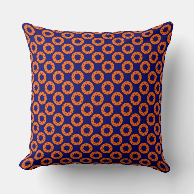 Aperture Pattern - Orange on Deep Navy Throw Pillow (Front)