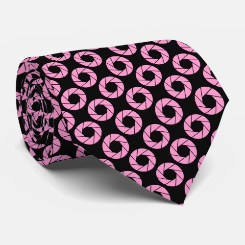 Aperture Pattern _ Pink on Black Neck Tie