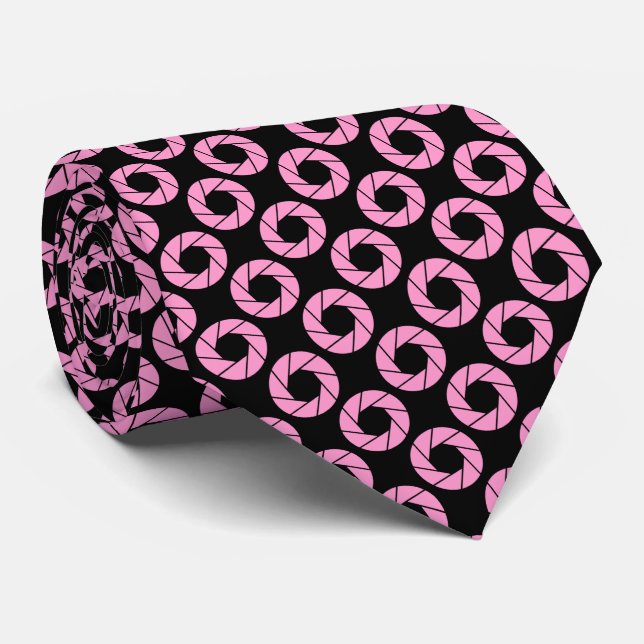 Aperture Pattern - Pink on Black Neck Tie (Rolled)