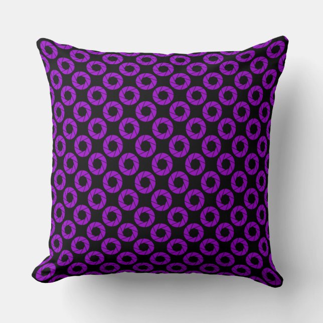 Aperture Pattern - Purple on Black Throw Pillow (Front)