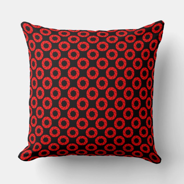 Aperture Pattern - Red on Black Throw Pillow (Front)