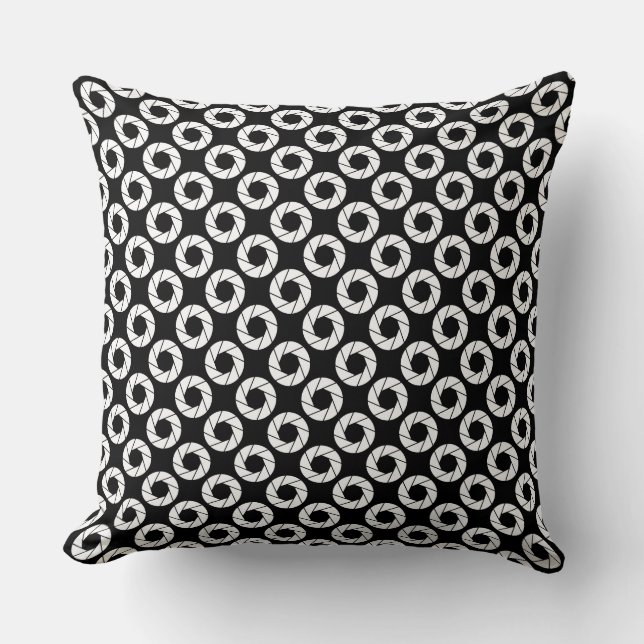 Aperture Pattern - White on Black Throw Pillow (Front)