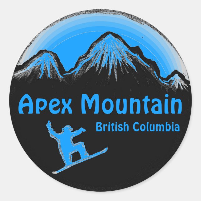 Apex Mountain BC Canada blue snowboard stickers (Front)