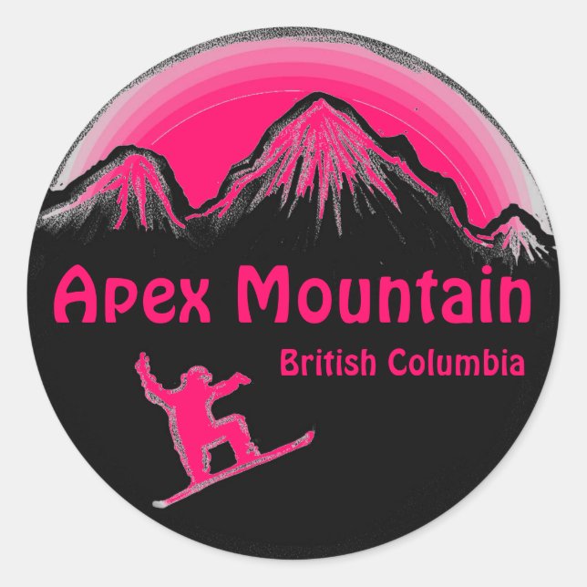 Apex Mountain BC Canada pink snowboard stickers (Front)
