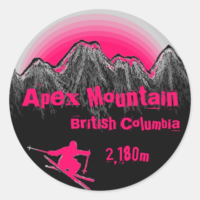 Apex Mountain British Columbia pink ski stickers (Front)