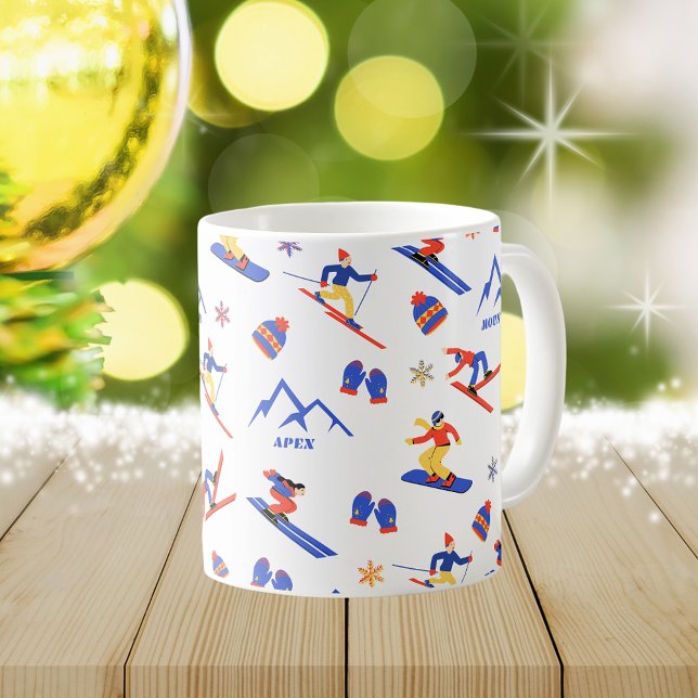Apex Mountain Canada Ski Snowboard Pattern Coffee Mug (Apex Mountain Canada ski snowboard winter snow vacation christmas holidays mug)