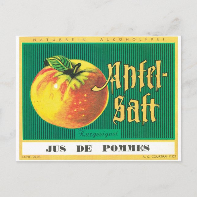 Apfel-Saft Apple Juice German Language Vintage Art Postcard (Front)