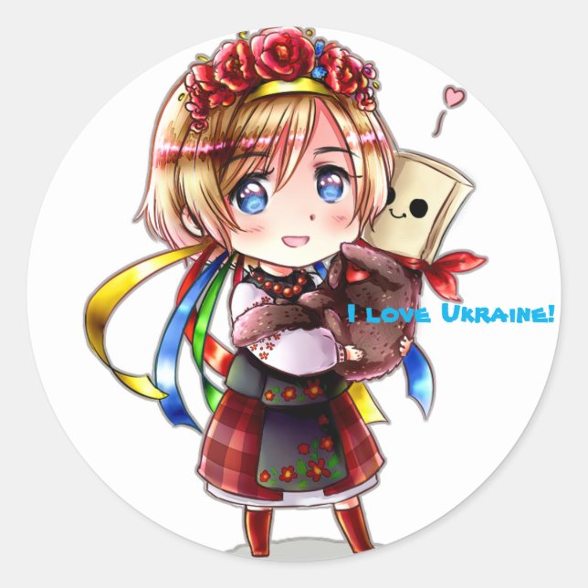 APH chibi Ukraine with turcat Classic Round Sticker (Front)