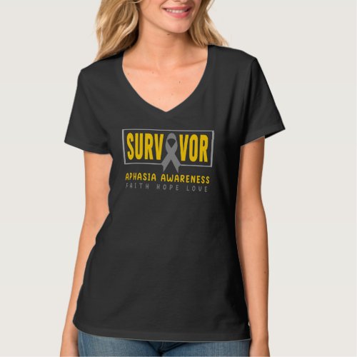 Aphasia Awareness   Gray Ribbon Aphasia Survivor 1 T_Shirt