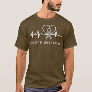 Aphasia Awareness Heartbeat Grey Ribbon Support T-Shirt