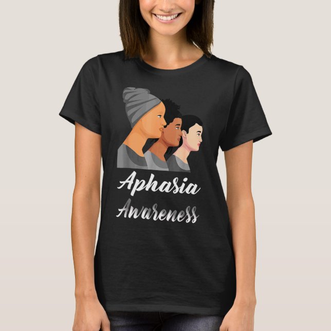 Aphasia Awareness Women Grey Ribbon Support T-Shirt (Front)