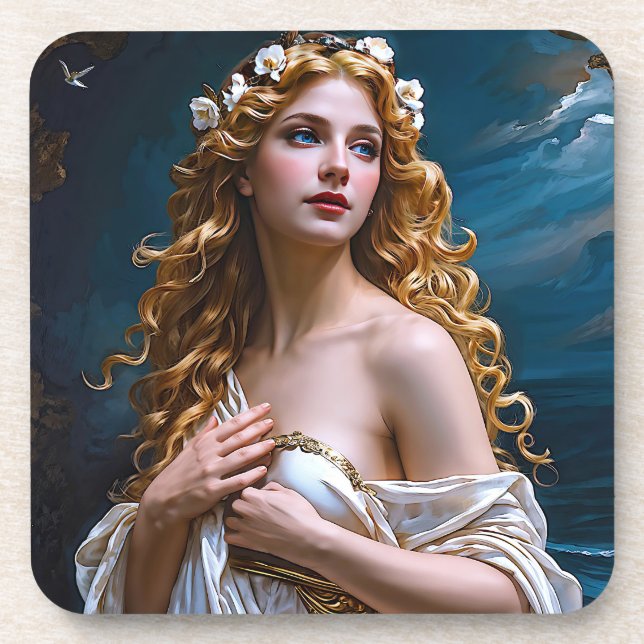 "Aphrodite: Goddess of Love and Light" Beverage Coaster (Front)
