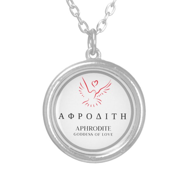 Aphrodite Greek Goddess of Love Dove Design Silver Plated Necklace (Front)