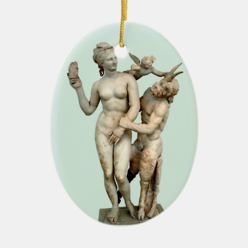 Aphrodite Pan and Eros Ceramic Ornament