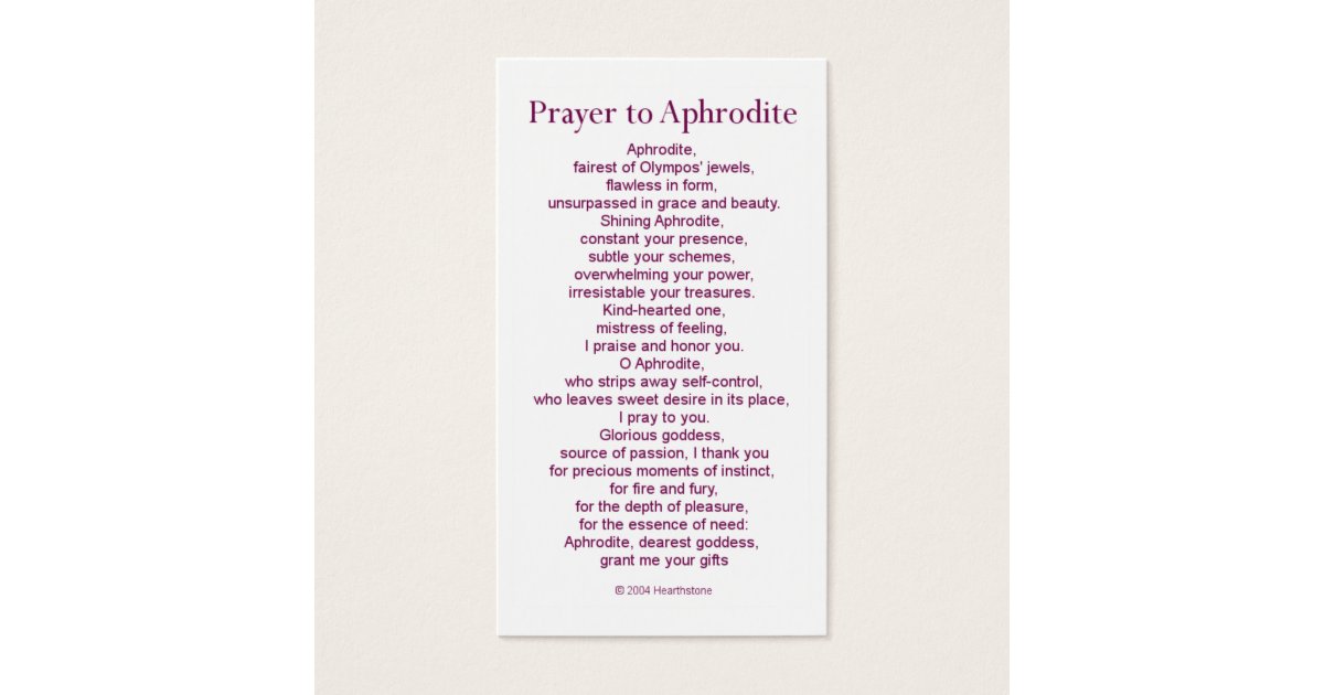 Aphrodite Prayer Card Zazzle