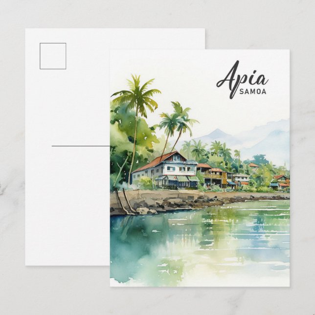 Apia Samoa Watercolor Painting Travel Postcard (Front/Back)