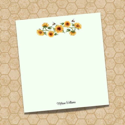 Apiarist Country Sunflower Bees Botanical _ Green Notepad