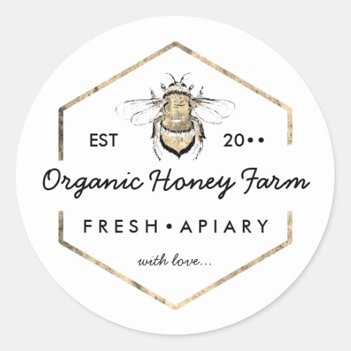 Apiarist  Gold Bumble Bee Honeycomb Classic Round Sticker