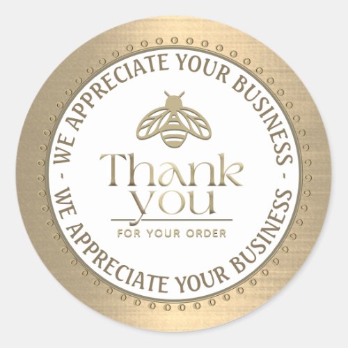 APIARY 3D GOLD HONEY BEE LOGO BUSINESS THANK YOU   CLASSIC ROUND STICKER