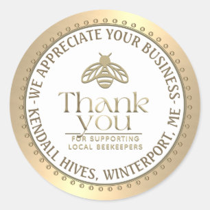 APIARY 3D GOLD HONEY BEE LOGO BUSINESS THANK YOU CLASSIC ROUND STICKER
