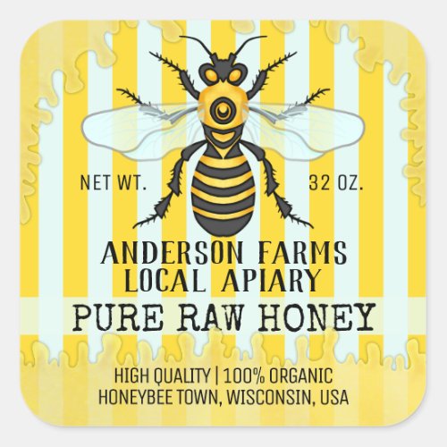 Apiary Bee Honey Jar Labels  Honeybee Striped