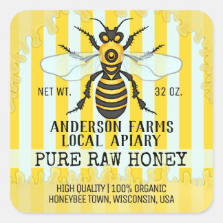 Apiary Bee Honey Jar Labels | Honeybee Striped