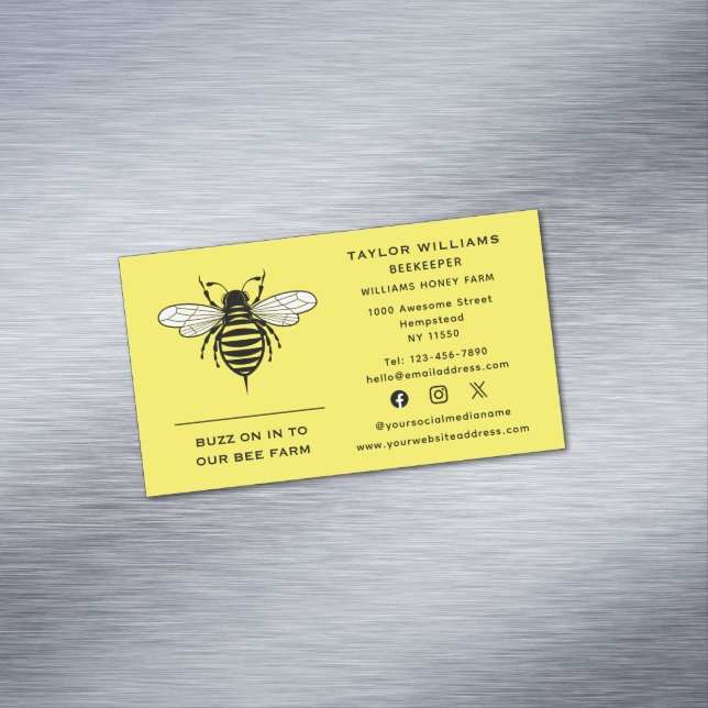 Apiary Beekeeper Beekeeping Honey Bee Social Media Business Card Magnet (In Situ)