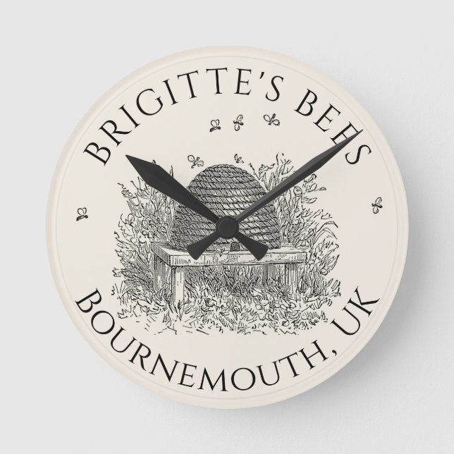 Apiary Business Beekeeper Clock (Ivory Skep) (Front)