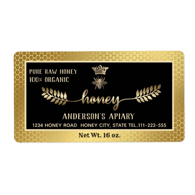 Apiary gold vintage calligraphy honey branch label (Front)