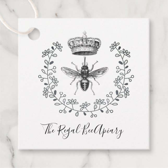 Apiary Honey Bee Crown Laurel Beekeeper Beekeeping Favor Tags (Front)