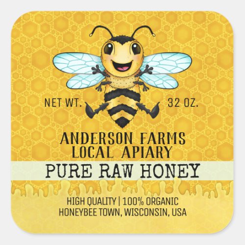 Apiary Honey Bee  Happy Honeybee Honeycomb Jar Square Sticker