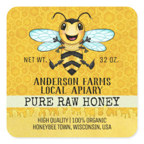 Apiary Honey Bee | Happy Honeybee Honeycomb Jar Square Sticker