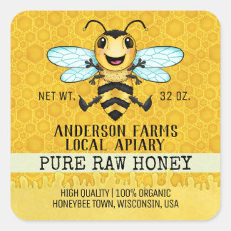 Apiary Honey Bee | Happy Honeybee Honeycomb Jar Square Sticker