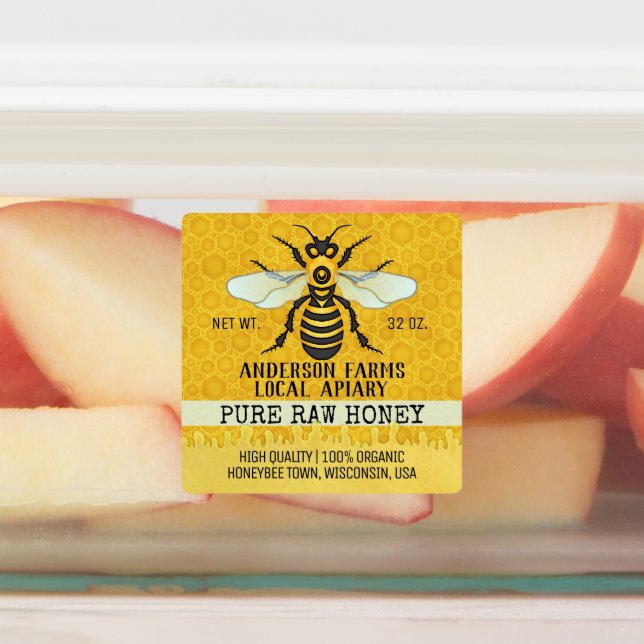 Apiary Honey Jar Bee Farm Honeybee and Honeycomb Labels (Affixed)