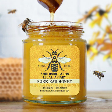 Apiary Honey Jar Labels | Honeybee Honeycomb Bee