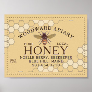 Apiary Honeycomb Honeybee Dotted Border Yellow Poster