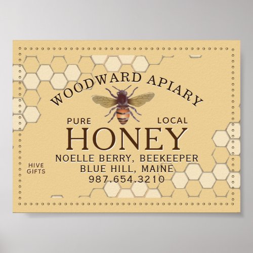 Apiary Honeycomb Honeybee Dotted Border Yellow Poster